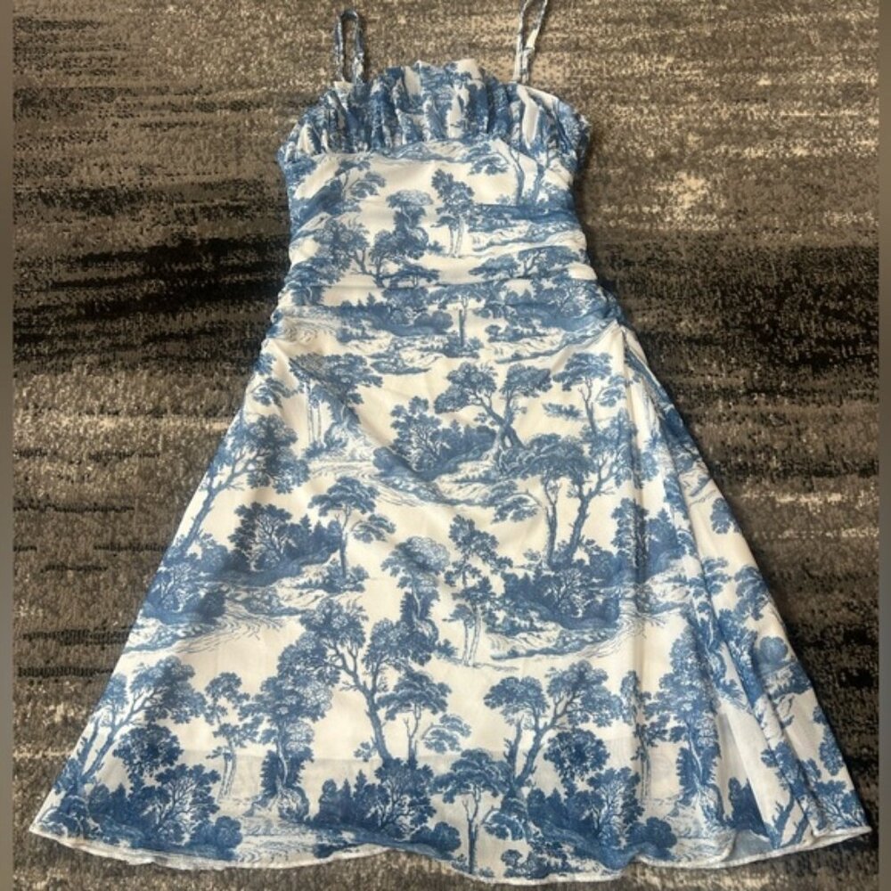 SHEIN Toile Sheer Overlay Dress With Ruching